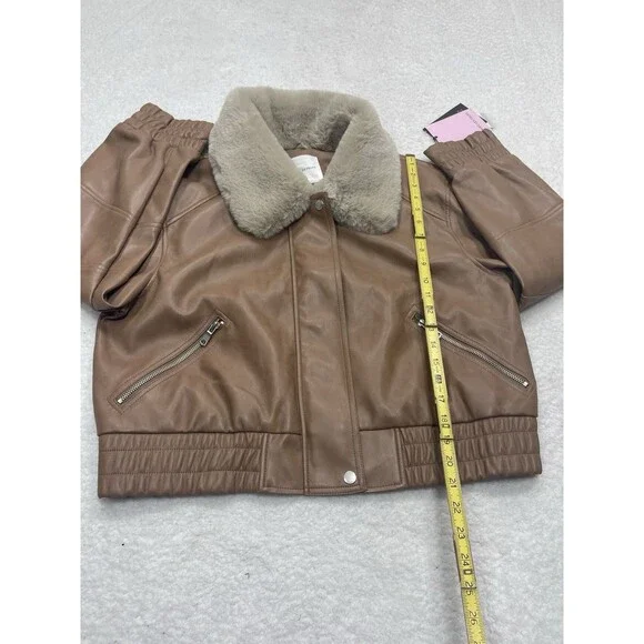 Anthropologie Avec Les Filles Aviator Jacket Brown Faux Leather Western Sz XL NW